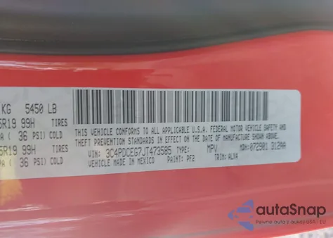 2018 Dodge Journey Gt from USA, damaged, VIN 3C4PDCEG7JT473585
